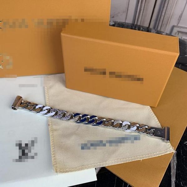 

m68260 chain links patches diamond bracelet for man012348726705, Black