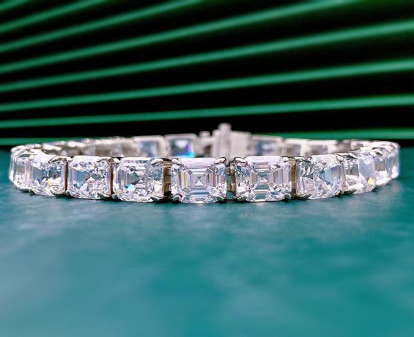 

asscher cut moissanite diamond bracelet 100 real 925 sterling silver engagement wedding bangles bracelets for women men jewelry4311198, Black