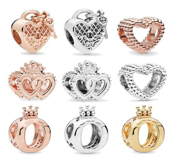 

fits bracelets 30pcs rose gold crown hollow heart key silver charm bead fit charms bracelet beads 925 sterling silver jewelry making5100637, Black