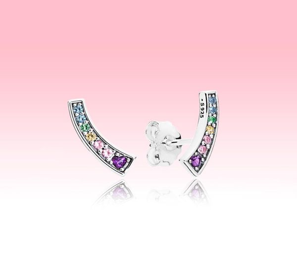 

colorful cz diamond stud earring authentic 925 silver women summer jewelry with original box for rainbow earrings6421119, Golden;silver