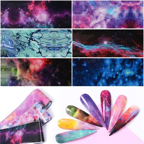 

10 pcs nail foil sticker set holographic starry sky adhesive wraps marble stone transfer foils decal paper for manicure nail art237z, Silver;gold