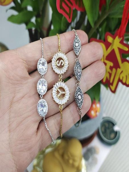 

mix adjustable zircon bracelet pop micro inlaid zircon charm bracelet animal flower rhinestone color protected copper plated gold 8501627, Golden;silver