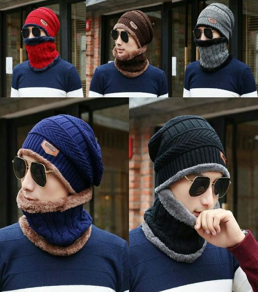 

2pcslot winter beanie hat scarf set kids size warm knit hat thick knit skull cap for men women6918589, Blue;gray