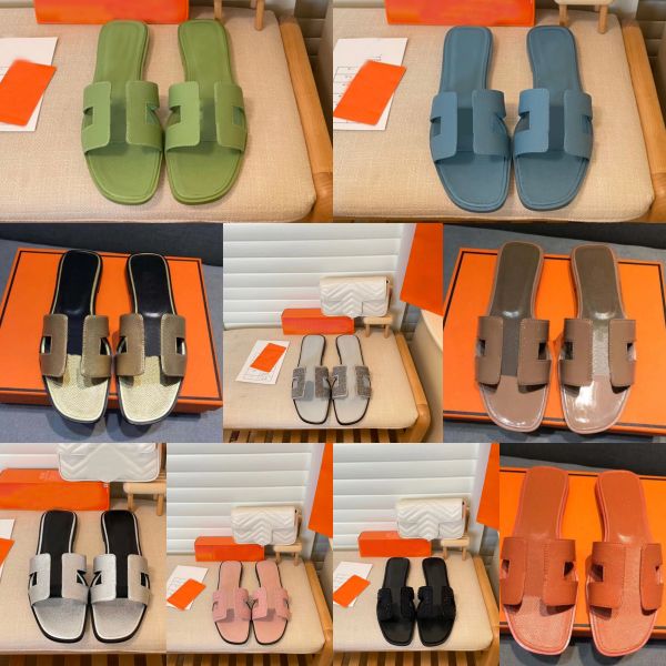 

designer sandals ladies sandals summer flat leather slides fashion beach women luxury sandal letter drag size 34-43 with original, Black