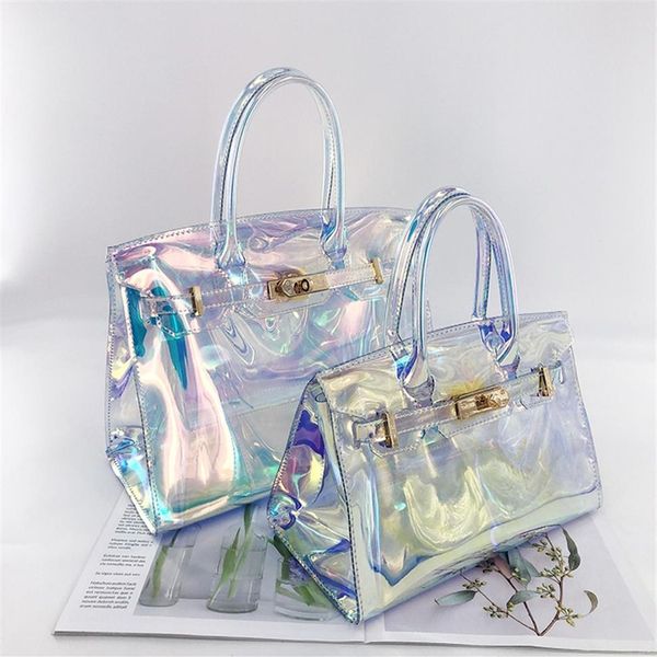 

2021 fashion lady handbags joker laser transparent jelly bags platinum chain pvc shoulder bag3258