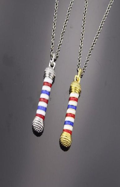

pendant necklaces barber shop pole 3d necklace luxurious long chain hairdresser souvenir collier jewelry8087153, Silver