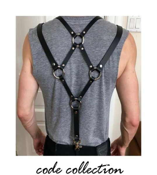 

vintage retro leather suspender male braces belt for men women skirt bib short hook leisure punk binding band dark7204217, Black;white