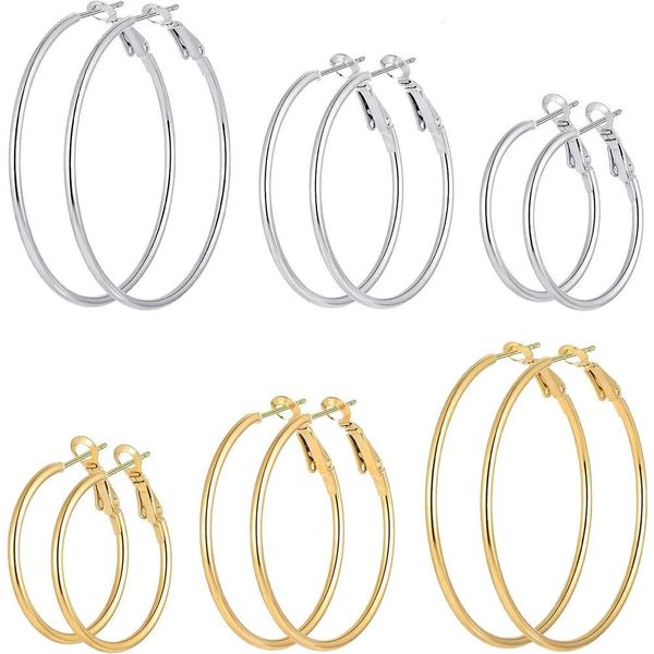 

6 pairs stainless steel gold silver plated hoop earrings for women girls hypoallergenic hoops women's earrings loop earrings set