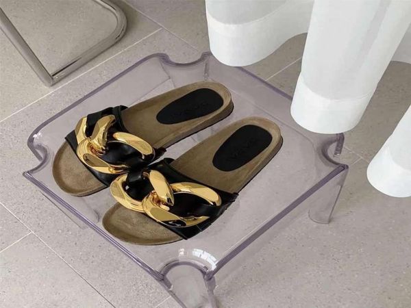 

2021 whole fashion ms comfortable slippers metal ring clasp stuffies big high street everyday with flat sandals cow leather6599045, Black