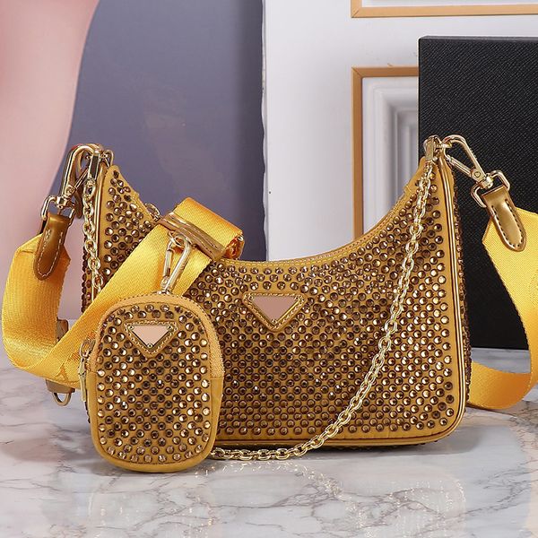 

flash diamond shoulder bag designer handbag 3 in 1 fashion women hobos tote bags metal hardware chain zipper closure coin purse ladies cross