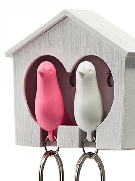 

2 birds keychains house nest whistle key holder chain ring keyholder keychain keyring hanger rack5917693, Silver
