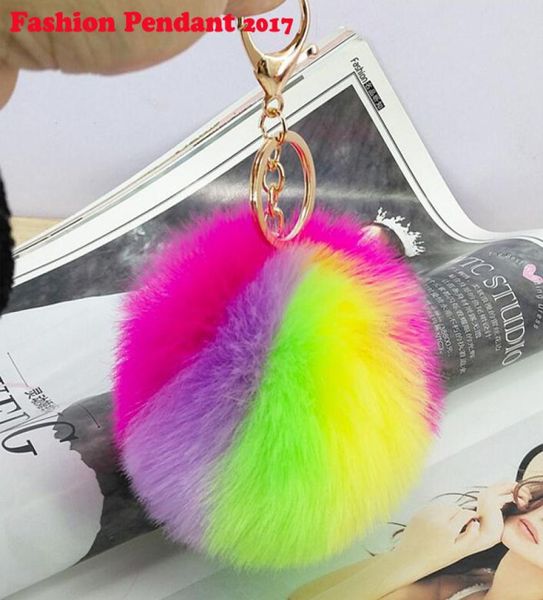 

50pcs furling candy rainbow color 10cm faux fur soft pom pom ball keychain women039s bag charm keychain phone pendant9011640, Silver