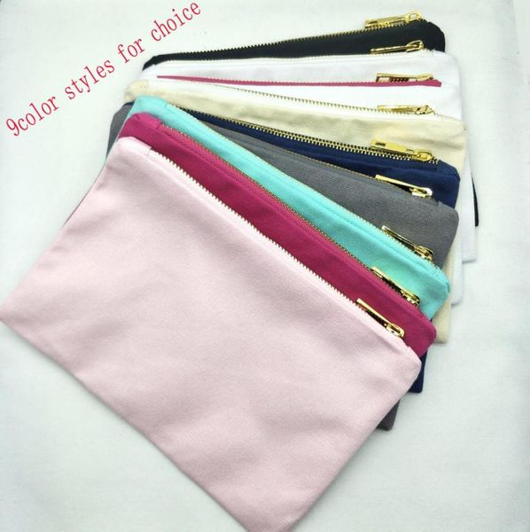 

9color styles cotton canvas makeup bag with gold zip gold lining blackwhitecreamgreynavymint pinklight pink toiletry bag9570221
