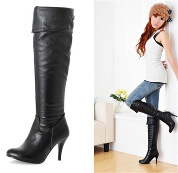 

fashion womens synthetic leather high heel shoes over knee boots b005 us size 4105 us uk size all10729672540676, Black