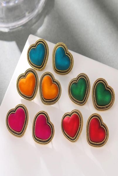 

vintage gold heart acrylic stud earrings women fashion 5 colors peach heart stud earrings wedding trend jewelry party gift2381985, Golden;silver