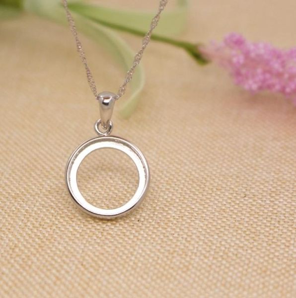 

925 sterling silver 15x15mm round cabochon semi mount pendant bridal jewelry fine silver pendant setting2707360, Slivery;crystal