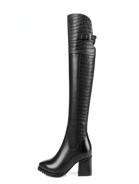 

knee high boots women 2020 handmade genuine leather autumn winter high heels zipper office punk goth casual long shoes 34426984653, Black