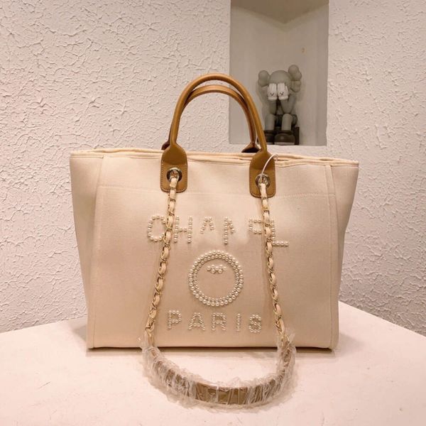 

classics luxury women's handbags evening bags brand ch designers women beach bag canvas embroidered large female shopping handbag pearl
