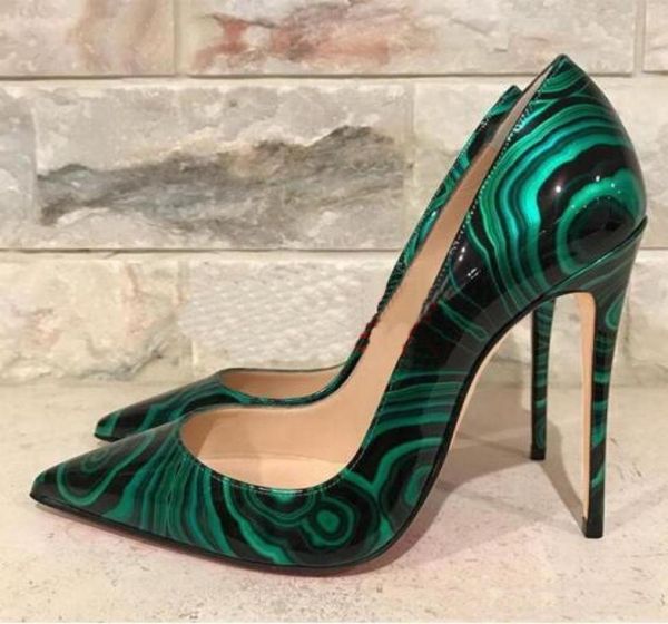 

factory fashion women pumps green black malachite patent high heels shoes boots 120mm genuine leather7212471