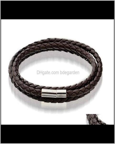 

charm jewelry mens leather bangle bracelets blackbrown mesh magnetic stainless steel clasp double wrap wristband beautifu2078822, Golden;silver