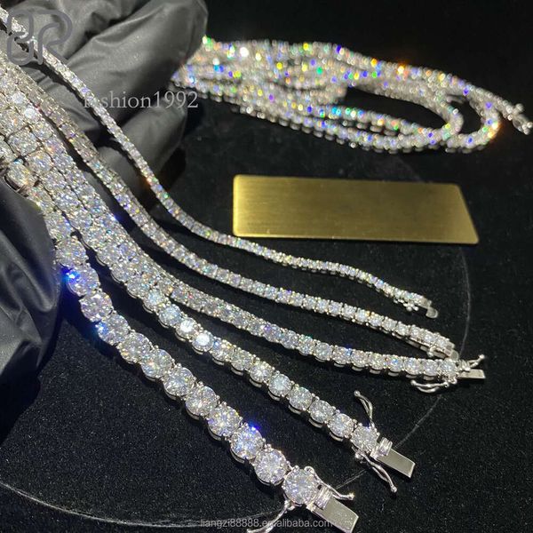 

Wholesale Lab Grown Tennis Necklace High Quality Round Brilliant Cut Diamond Sier Hip Hop Chain Fine Jewelry