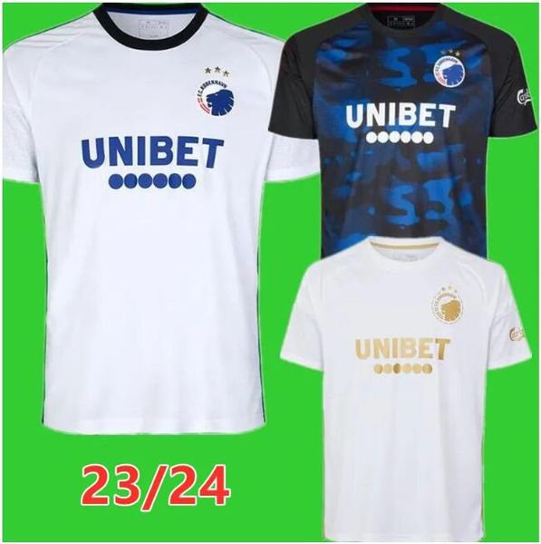 

23 24 fc copenhagen soccer jerseys 2023 2024 white gold football shirts kit byens hold football shirt jersey goncalves clem claesson 6666, Black;yellow