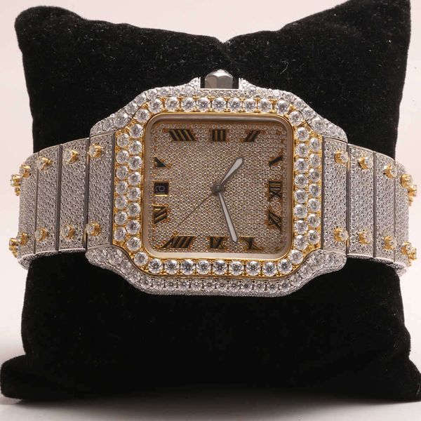

mens bling mechanical belt iced out bezel sier tter pass vs chrono custom big face with box moissanite di, Silver