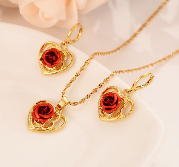 

dubai india gold color heart rose jewelry set pendant necklace earrings african jewelry sets for women party wedding bridal gifts1005540, Black
