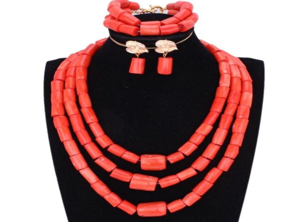 

chunky original coral beads jewelry set for nigerian weddings orange or red african women necklace bride bridal jewellery2558675, Slivery;golden