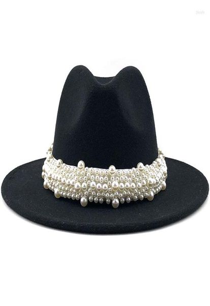 

berets jazz fedora hats with pearls band women white felted trendy wide brim party female dress wool felt hat outdoor sunhat7985503, Blue;gray