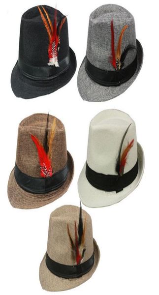 

new summer trilby fedora hats straw with feather for mens fashion jazz panama beach hat 10pcslot8742037, Blue;gray