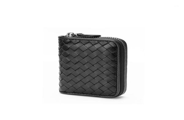 

designer lambskin zipper wallet 100 genuine sheep leather handmade weaving artwork id card mini purse wallets13182886, Red;black