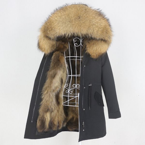 

womens fur faux fur long waterproof parka real fur coat winter jacket women hood natural raccoon fur outerwear streetwear detachable 230906, Black