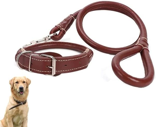 

Leather Dog Collar and Leash Set, Adjustable PU Dog Collar with D-Ring Buckle, Soft & Durable Leash and Collar Set for  Medium Large Dogs