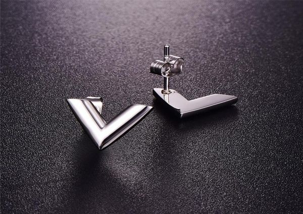 

316l stainless steel earrings for women rose goldcolor brand v letter triangle cute stud earrings jewelry gift7903446, Golden;silver