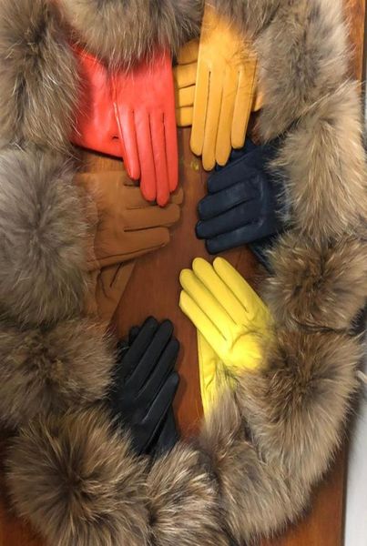 

women039s genuine leather gloves real raccoon fur gloves fur big raccoon sheepskin female winter velvet warm touch2190874, Blue;gray
