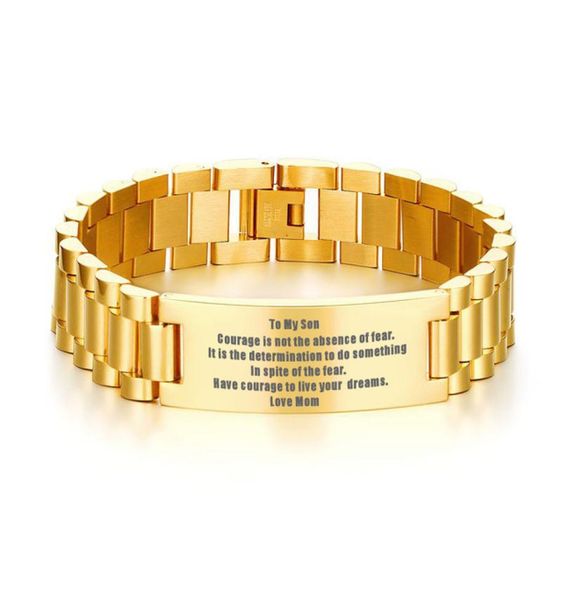 

to my son courage is not the basence love mom men bracelet stainless steel brackelts brazalet braslet armband jewelry gift6164003, Golden;silver