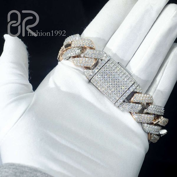 

Factory Outlet 20Mm Sier Cuban Chain Ice Out Round Brilliant Cut Vvs Moissanite Cuban Link Necklace For Men Women