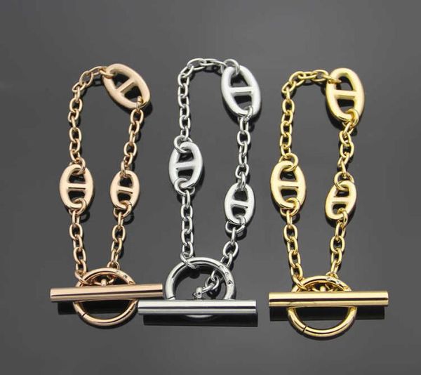 

bangle titanium steel h letter pig nose bracelet couple ot buckle6378093, Black