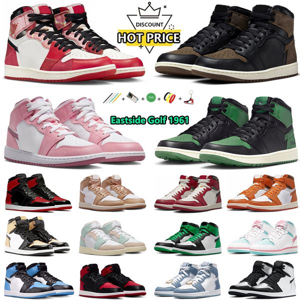 

jumpman 1 spiderverse 1s spiderman mens basketball shoes eastside golf 1961 digital pink oxford palomino satin bred patent unc toe men women