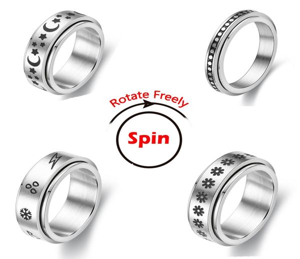 

spinner anxiety rings for women rotate y anti stress accessories jewelry new trend pattern stainless steel jewellry5882490, Silver