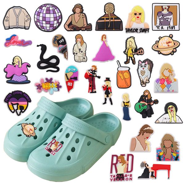 

wholesale 100pcs pvc singer cat sweater orange juice woman garden shoe charms buckle decorations for wristband button clog, White;pink