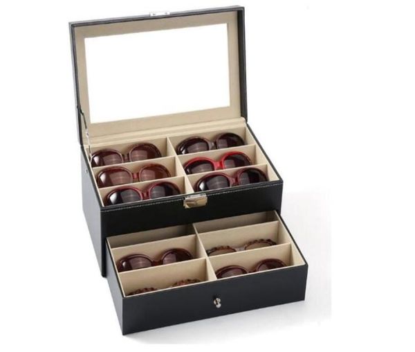 

12 pieces capacity lockable eyeglass counter table display box sunglass presentation case double tray eyewear collection storage b4103572