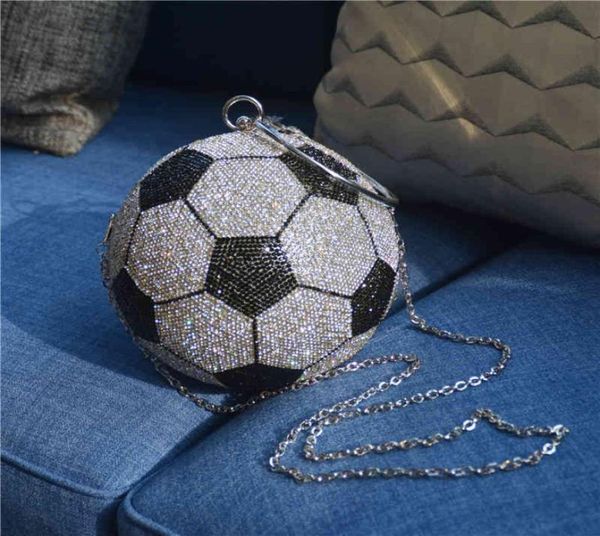 

fashionable diamond football shaped crystal handbag round shoulder bag unique personality rhinestone soccer ball purse for lady5729355248