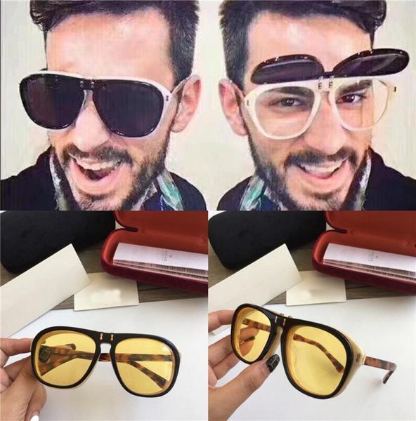 

luxury2019new fashion designer sunglasses 0087 pilot frame flip cover optical glasses sunglasses dual series popular 5438741, White;black