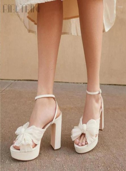

sandals brand design platform pleated bow heel women39s open toe block high heels strappy wedding bridal dress summer shoes wom8443055, Black