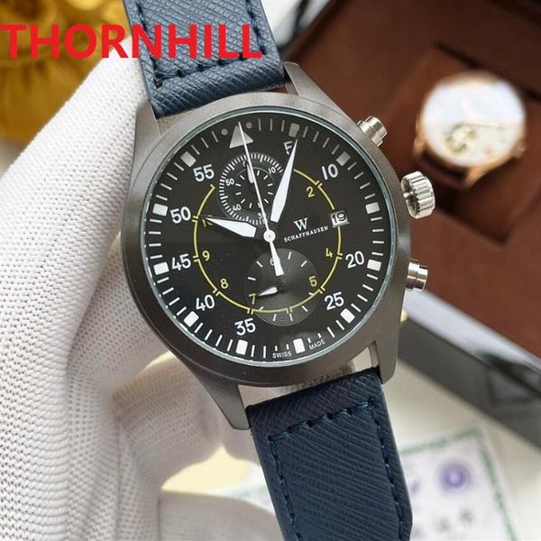 

sell mens watches satch all dial work quartz movement watch 42mm leather strap chronograph super premium montre de luxe pe221d, Slivery;brown