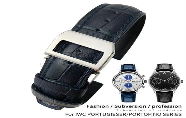 

20mm 22mm leather cowhide watch band replacement for iwc portugieser porotfino family pilot039s watches black blue brown strap 5559919, Black;brown