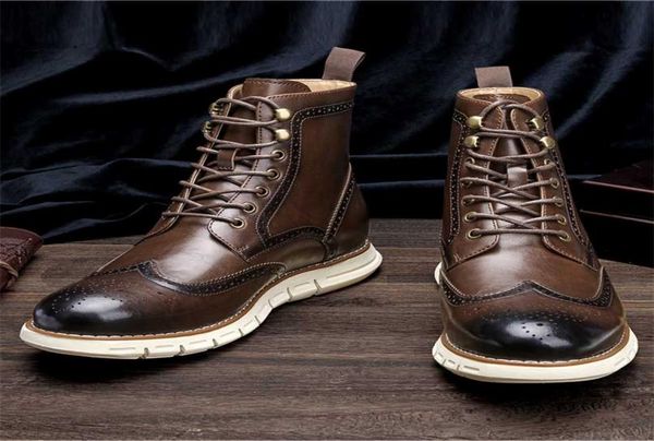 

713 boots men brand fashion autumn winter shoes comfortable brogue ankle boots al511 2110226527872, Black