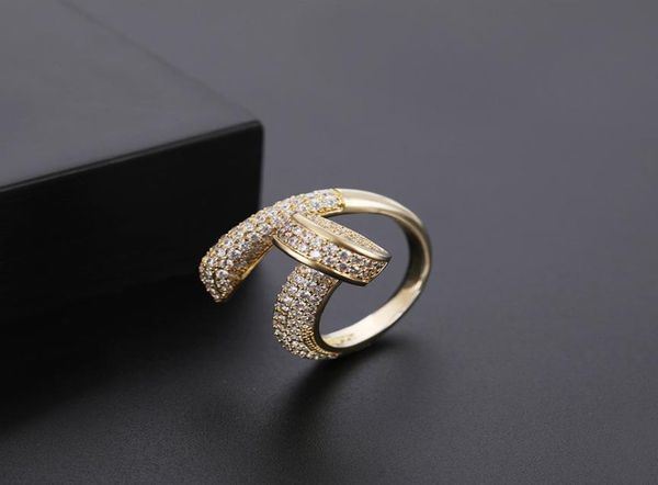 

new fashion goldplated ring personality alternative nail microinlaid zircon opening ring man woman ring jewelry come with box8543852, Golden;silver